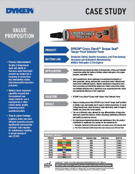 DYKEM® Cross Check™ Torque Seal® - Helicopters and Fire Engines