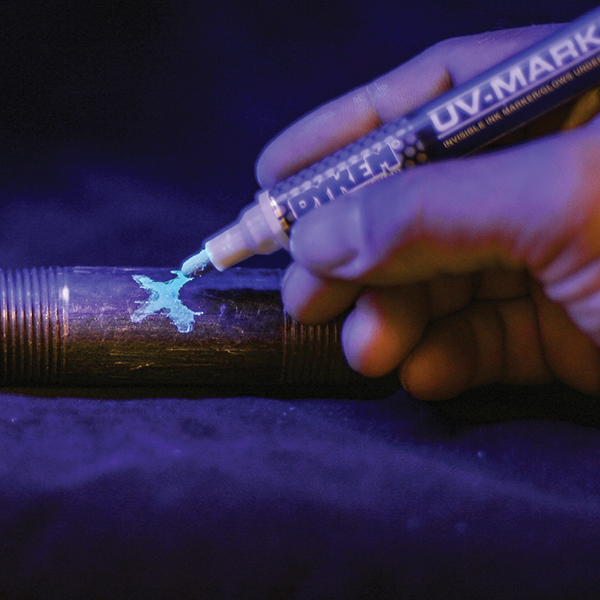 Steel tip paint marker for permanent marks on metal surfaces. Writes and  cures underwater.